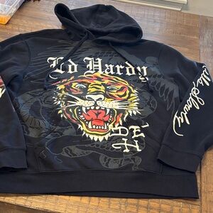 Ed Hardy Black Hoodie with Tiger Graphic
